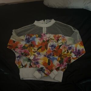 Floral Mesh Shoulder Sweatshirt